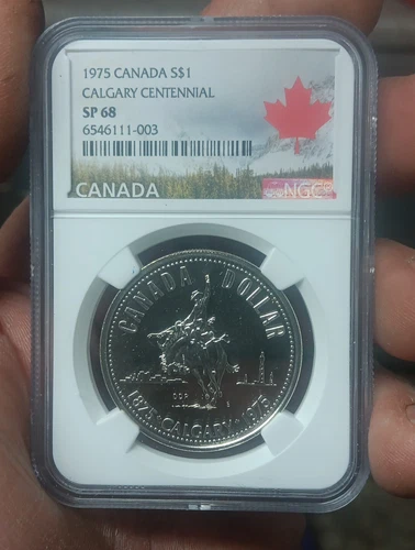 1975 Canada Calgary Centennial Silver Dollar NGC SP 68. GORGEOUS!