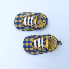 Baby Toddler Shoes Yellow Blue check plaid gingham 6-12 Walking Boot Infant New