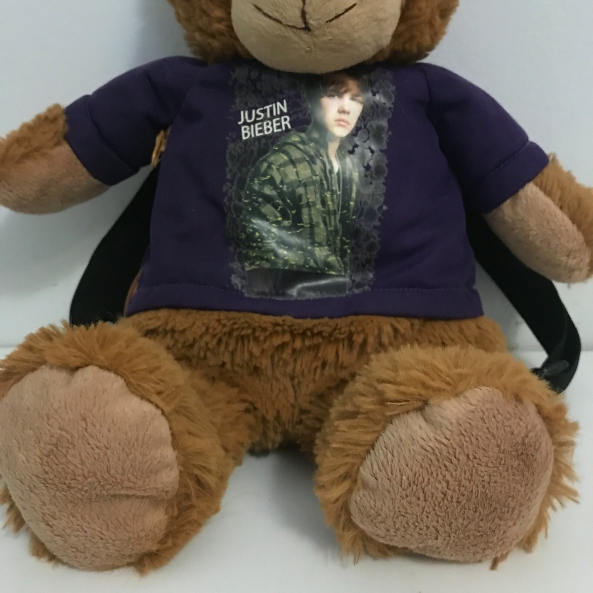 JCORP Justin Bieber Brown Bear Stuffed Toy Purple Top Back Pack