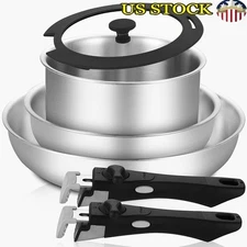 Tri-Ply Stainless Steel Cookware Set Induction Pots Pans Stackable Easy Clean US