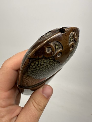 Inizio XIX secolo cassa cinese vuota verde shagreen dinastia Qing con accenti bronzo - Foto 8 di 20