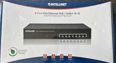 Intellinet 8-Port PoE+ Switch 561075 Fast Ethernet 4+4 New Open Box Complete