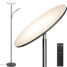 Super Bright 2-in-1 Gray LED Floor Lamp with Remote  Dimmable Reading Light