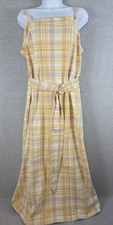 Ann Taylor Yellow Plaid A-Line Square Neck Dress 16 Belted Cottagecore Peasant