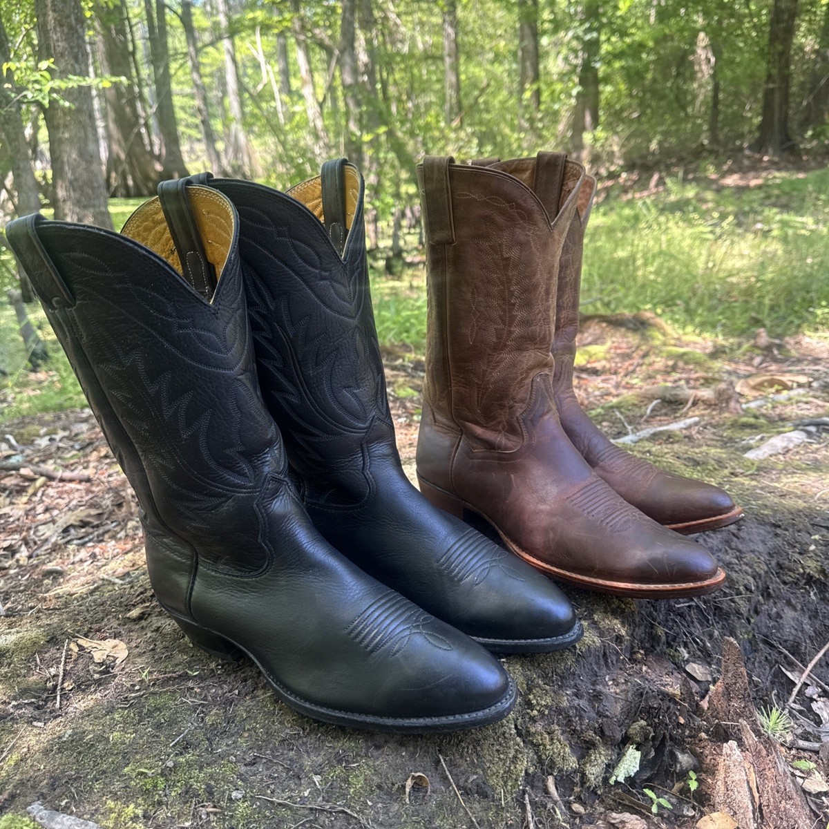 NOCONA GOAT SKIN WESTERN BOOTS SIZE 9D & DAN POST BLACK COWBOY BOY