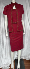 Vintage 70s Dress and Jacket 2 Piece Set Dark Red Floral Asian Hawaiian Chic 6 S