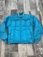 Women's VTG Comfy Puffer Jacket Made In Usa Blue Full Zipper With Pockets Sz SM