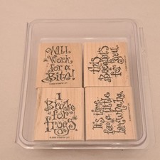 Lot of 4 Spooky "Halloween Quotes" Wood Mounted Rubber Stamps 2006