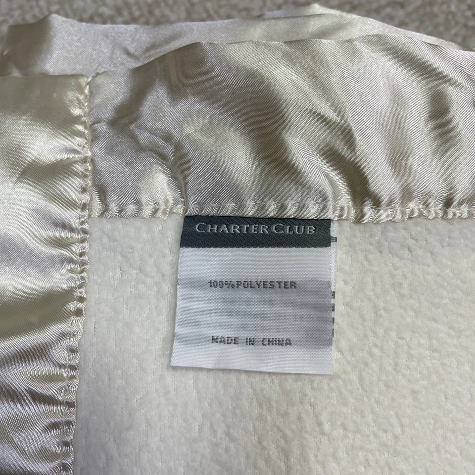 Charter Club Queen / King Size 90" x 106” Fleece Plush Blanket Satin Trim~ Cream - Image 3 of 4