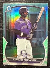 2023 Bowman Chrome Yanquiel Fernandez Prospect Green Lunar Refractor Rockies