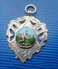 Bowling Bowls Silver Medal Sterling Enamel Fob Pendant Vintage hallmark 1927