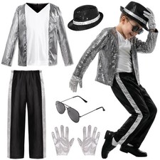Kids Dance Star Costume Boys 80s Dance Costume 90s Pop Stage Outfits with Gla...