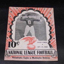 1939 Philadelphia Eagles vs Redskins Program NFL Davey O'Brien Debut ZJ20865