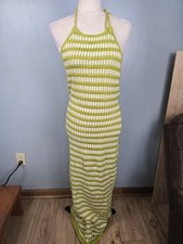 NWT! FOREVER 21 Size Medium Women's Green & White Knit Halter Dress Long Crochet