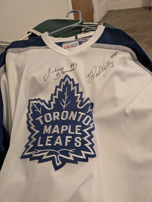 Autographed Toronto Maple Leafs Jersey Johnny Bower Red Kelly HOF Signed NHL Hoc