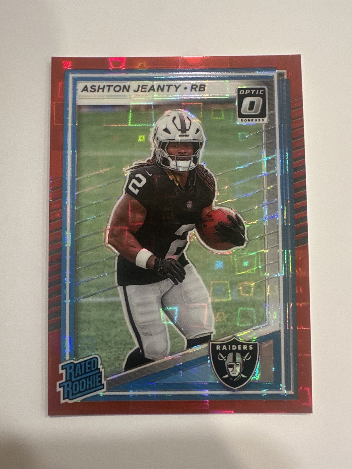 2025 Donruss Ashton Jeanty #305 Optic Preview Red Wave Prizm Rated Rookie