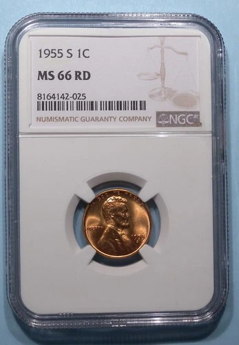 1955-S WHEAT CENT NGC MS 66 RD EBAY AUCTION COMP $22.95 STOCK PHOTO #SP-12