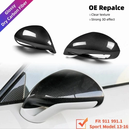 Dry Carbon Mirror Cover Cap Fit Porsche 911 991 Cayman Boxster 981 Sport Model