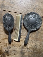 Vintage Silver Plated Hand Mirror and Hair Brush & Combe Repousse Design Set