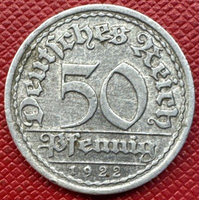 Germany, Weimar Republic 1922-F Aluminum 50 Pfennig. KM# 27