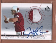 JOSH McCOWN SP Authentic #244 Rookie Patch Auto Card/250 ~ CARDINALS/SAM HOUSTON. rookie card picture