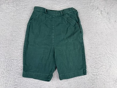 VINTAGE Girl Scout Shorts Girls 22 Green Elastic Waist USA Official Uniform 22x7