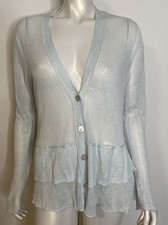 J. Jill Light Blue Linen Blend LS Cardigan Sweater L Sheer Button Front V Neck