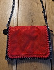 Handtasche rot mit glitzer und Kette  Umhängetasche aus rotem Stoff der glitzer
