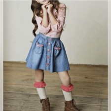 Matilda Jane Natalie Chambray Button Front Pink Ruffle Skirt Girls’ Size 4 Blue