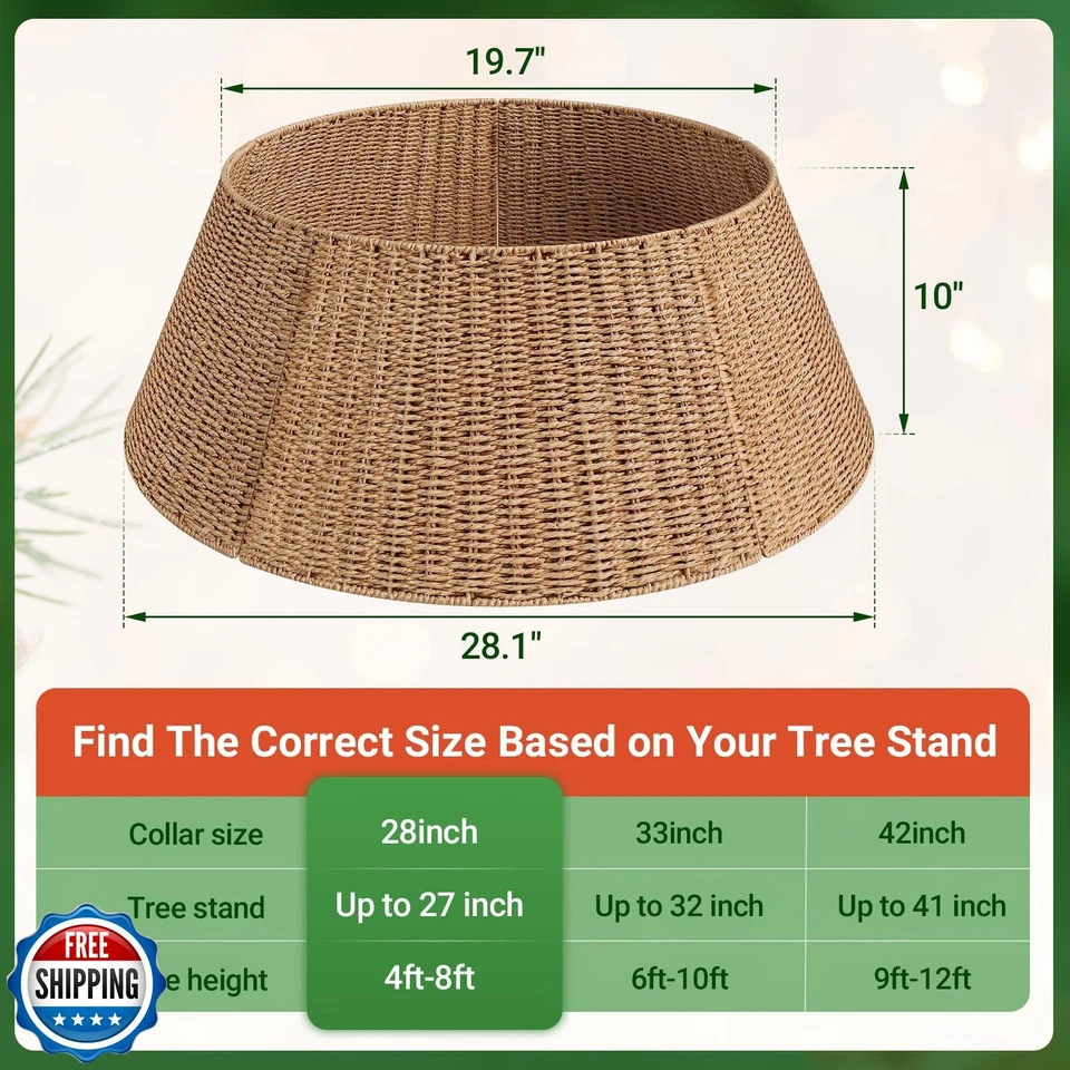 ELYKEN 28 Inch Christmas Tree Collar, Paper Rope Woven Xmas Tree Skirt for Ar - Image 3 of 4