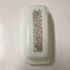 Pyrex 097B White Milk Glass Covered Butter Dish w/ Lid Brown Floral, Vintage