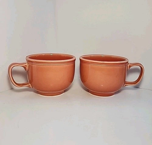 Set Of 2 Fiestaware Homer Laughlin Persimmon Jumbo Coffee Mugs Peach