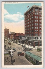 Postal de Erie PA State Street 1923 Vintage Trolleys Autos S.W. Hauck & Sons