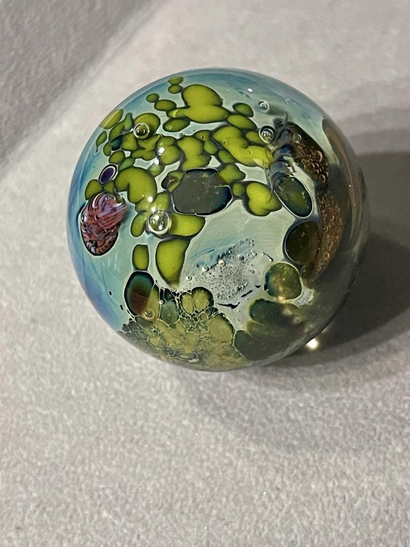 Josh Simpson アート 青と緑の惑星模様 ガラス玉 JS02 作家 Josh Simpson Art Blue and Green Planet Pattern Glass Bead