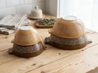 Vintage Pyrex Woodland Cinderella Mixing Bowls Brown Tan Flowers Set of 4