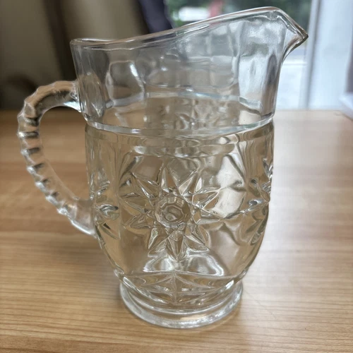Vintage Anchor Hocking Pint Pitcher Early American Prescut Star of David 5.5'' T