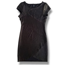 Windsor Women M Black Gold Metallic Ribbed Short Sl Bodycon Mini Dress Glam Chic