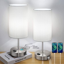 Set of 2 Touch Control Table Lamps with 2 USB Charging Ports AC Outlet, 3-Way...