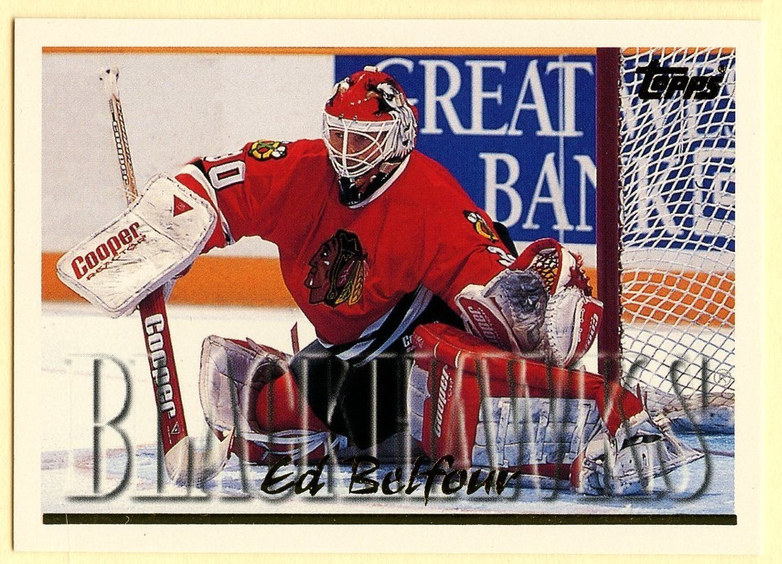 1995-96 Topps Ed Belfour hockey card #130 Chicago Blackhawks HOF