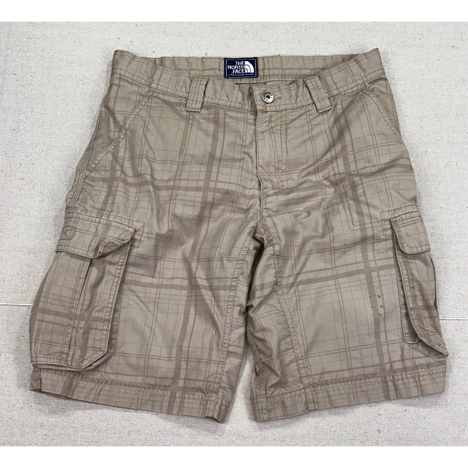 Vintage The North Face Mens 32 Window Pane Plaid Cargo Shorts 32 Ripstop Hiking