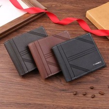 Men'S Short Frosted Leather Wallet Multi-Slot Coin Pocket Photo Holder Small Men