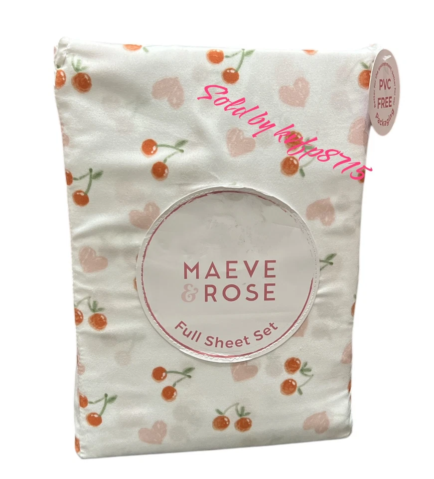 Juego completo de sábanas con patrón de rubor cerezo corazones de San Valentín 4 piezas nuevo con etiquetas rosa, rojo Foto 3 de 3
