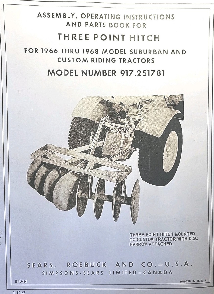 Sears Suburban Three-Point Hitch Garden Tractor Owner Parts  Manual