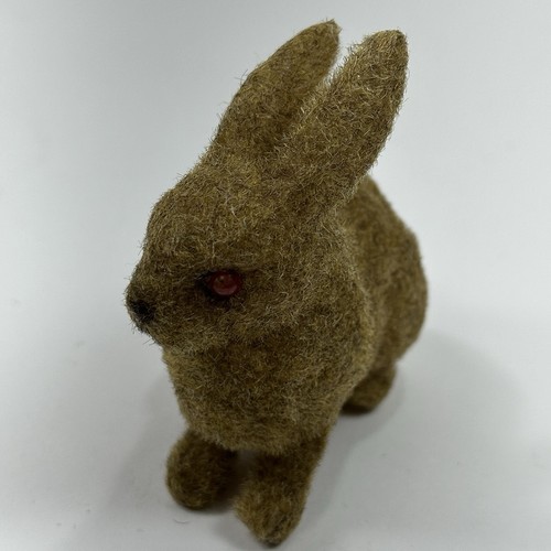 Vintage Small Flocked Fuzzy Brown Easter Bunny Figures 3-4in Set of 3 Rabbits - Picture 6 of 22