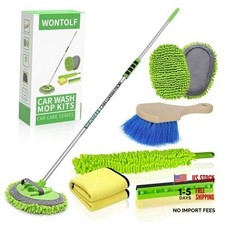 62'' Car Wash Brush with Long Handle Chenille Microfiber Car Wash Mop Green