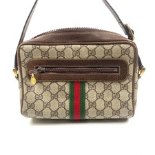 GUCCI GG Canvas Shoulder Bag Brown Leather Crossbody with Adjustable Strap