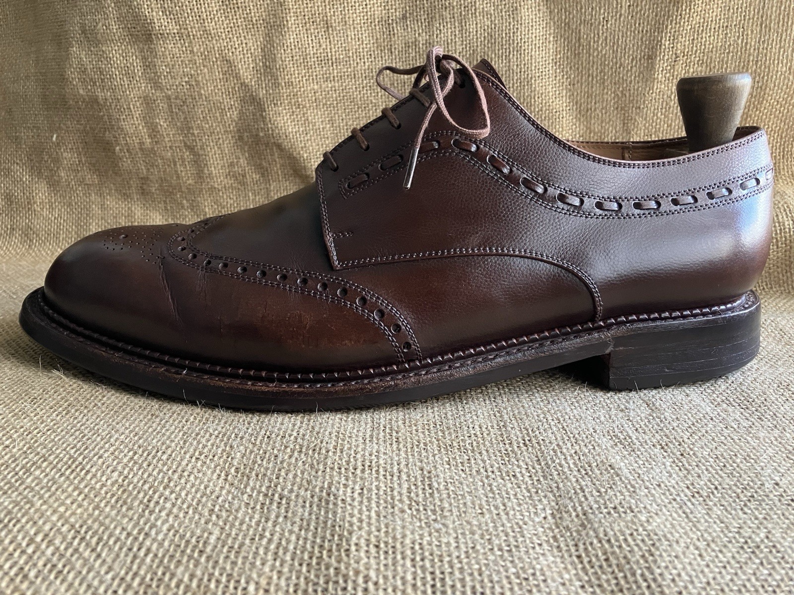 SAOLA J.M. Scarpe derby WESTON da uomo in pelle marrone con punta alare taglia UK 8 E US 9