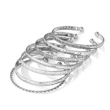 Silver Bangle Bracelet for Women 14K Plated Multi Layer Cuff Bracelets Set Trend