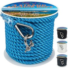 Anchor Rope 1/2 Inch 150 FT, Anchor Line 3 Strand Boat Rope with Stainless St...