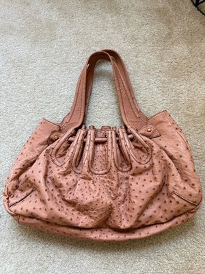 Sergio Rossi Camel Ostrich Pattern Studded Shoulder Bag for Women
